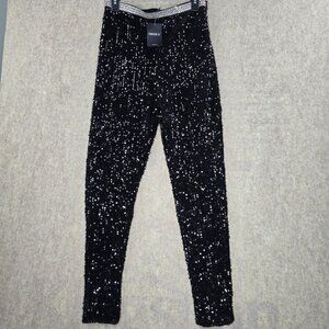 Forever 21 L/G Black Sequin Leggings With Rhinestone Waistband